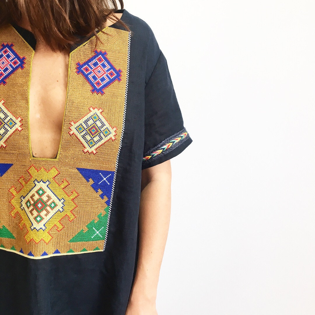 Abaya Embroidery Patterns Mexican Style Navy Dress With Multicolor Geometric Embroidery 100 Linen Ethnic Boho Dress Tunic Bohemian Abaya Kaftan Robe Gypsy Aztec