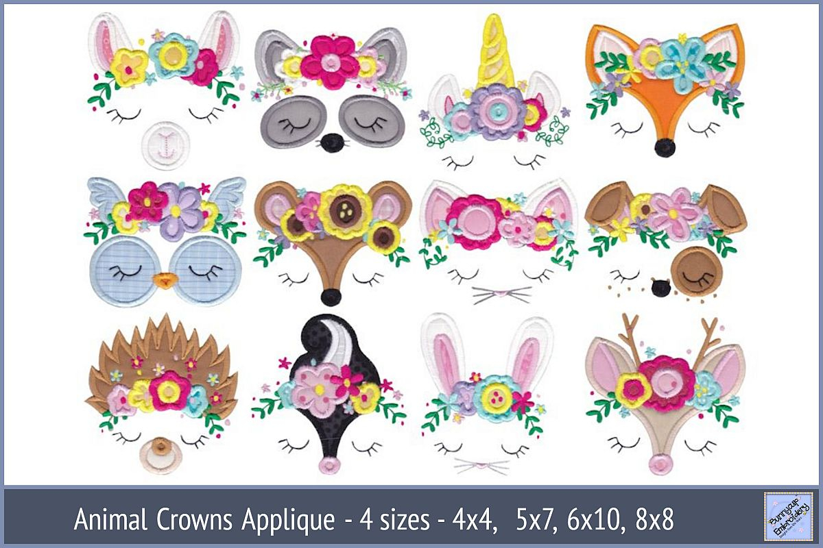 Animal Embroidery Patterns Animal Crowns Applique 12 Machine Embroidery Designs