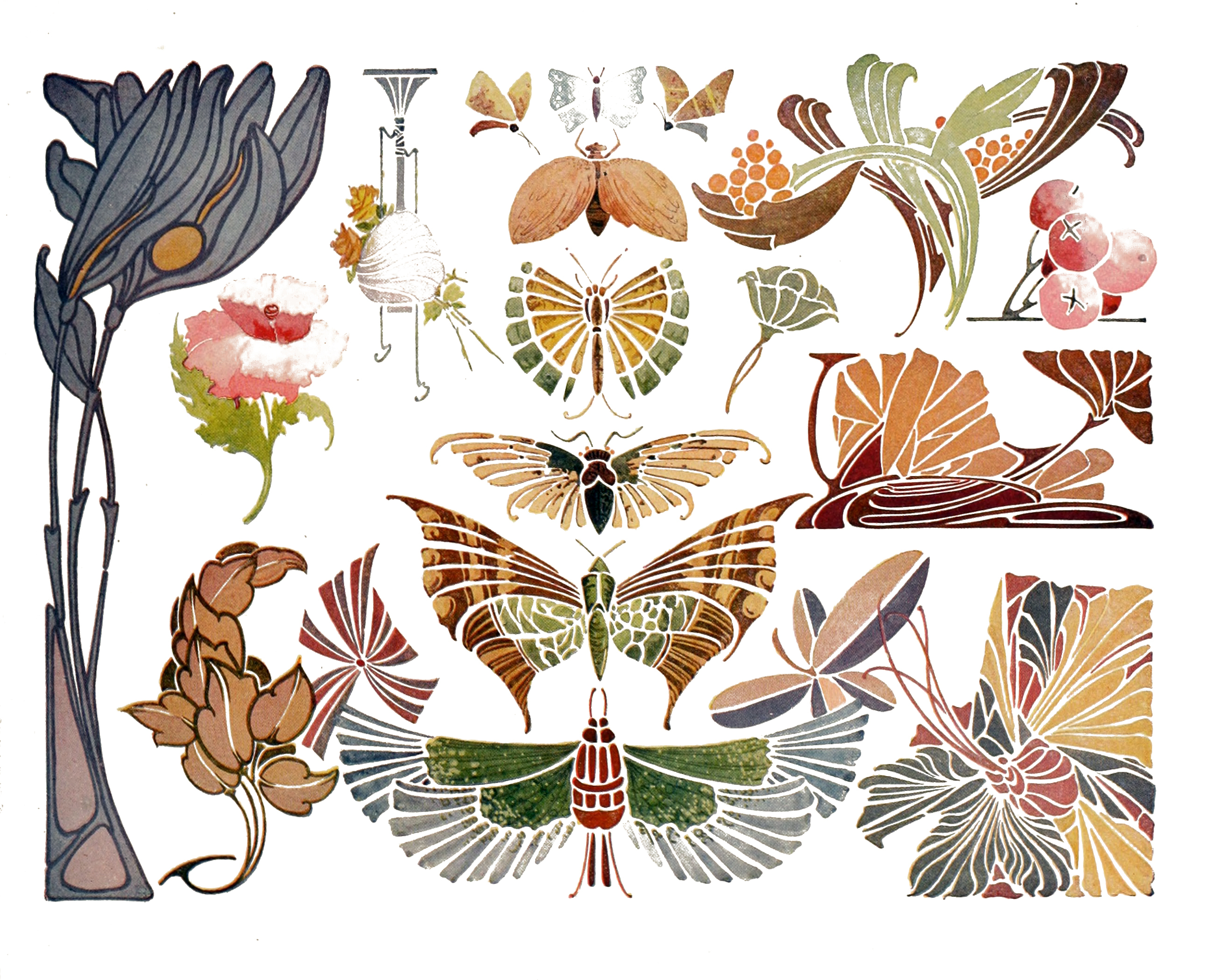 Art Deco Embroidery Patterns Vintage Art Nouveau Butterflies And Flowers Clip Art The Graffical