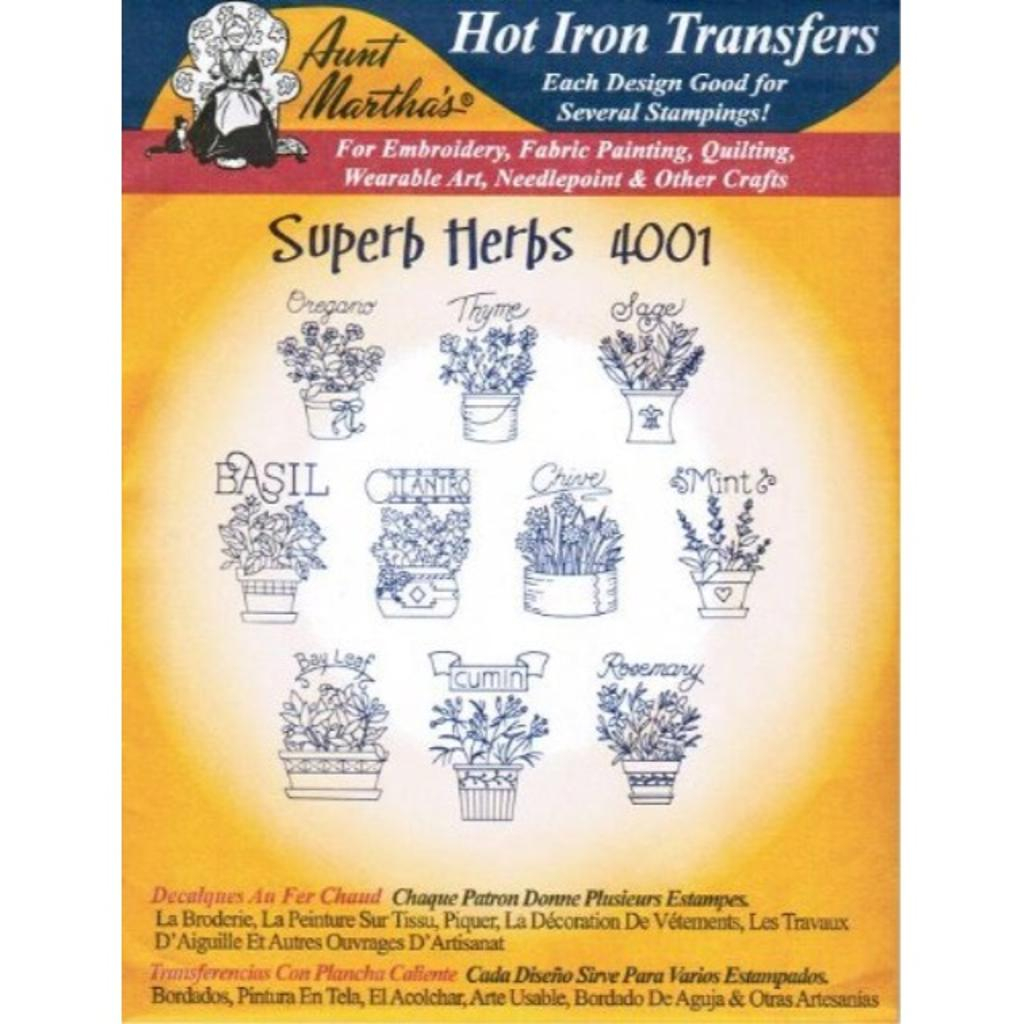 Aunt Martha Embroidery Patterns Superb Herbs Aunt Marthas Hot Iron Embroidery Transfer