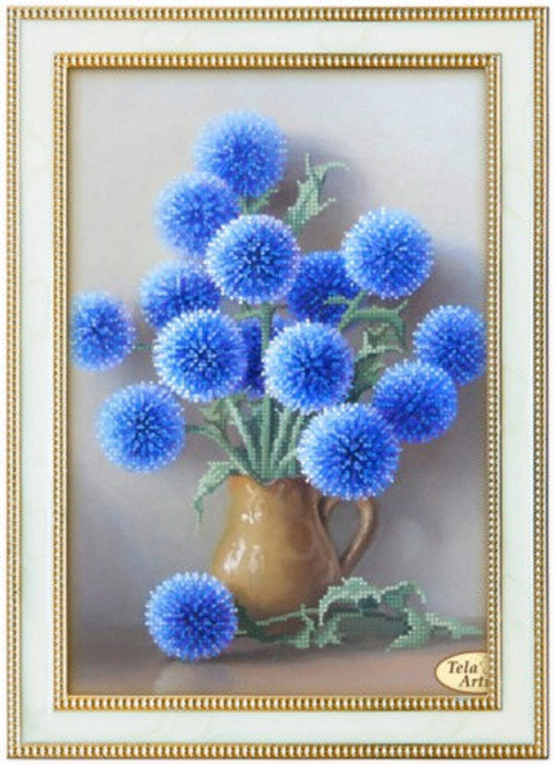 Bead Embroidery Patterns Blue Flowers Diy Bead Embroidery Kit Embroidery Patterns Bead Kit 24x31 Cm Room Decor Housewarming Gift