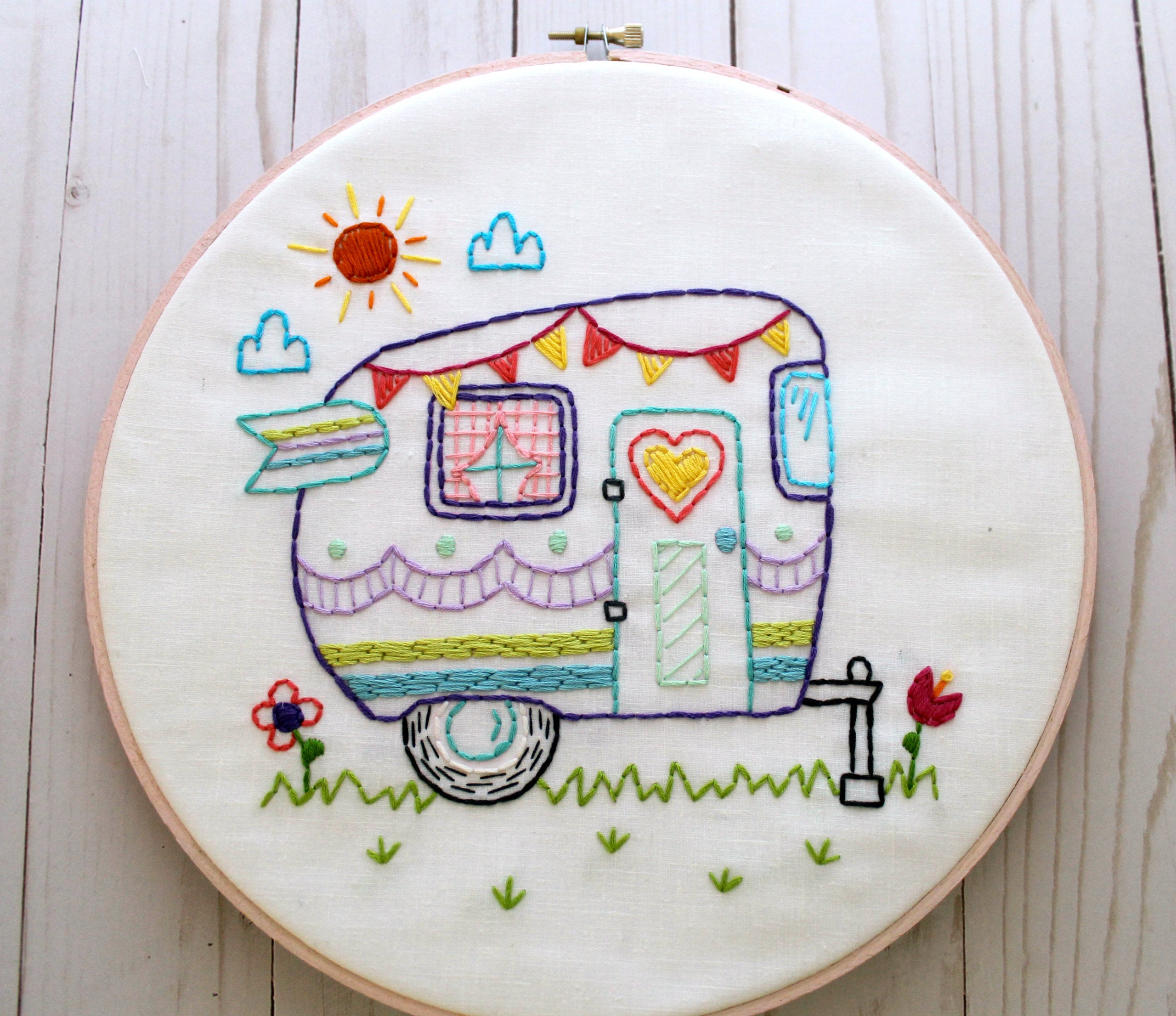 Bead Embroidery Patterns Free Download Retro Camper Hand Embroidery Pattern Pdf Pattern Summer Camping Travel Road Trip Embroidery Designs Vintage Camper Happy Camper