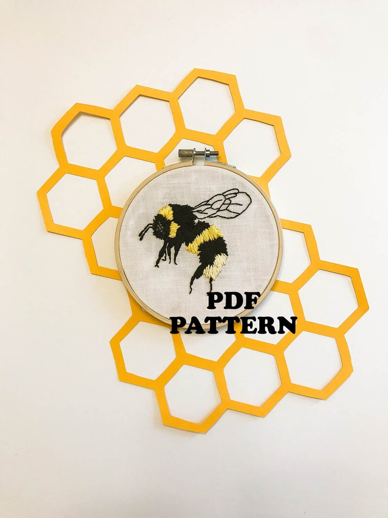 Bee Embroidery Pattern Buddy The Bee Embroidery Pattern Pdf Digital Download Hoop Art 5