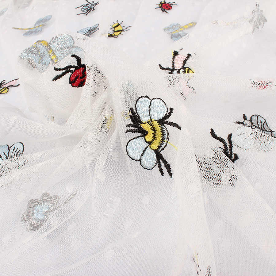 Bee Embroidery Pattern Embroidery Insects Lace Fabric Dot Mesh Fabric Little Bee Butterfly Fabric Dress Making Sold The Yard