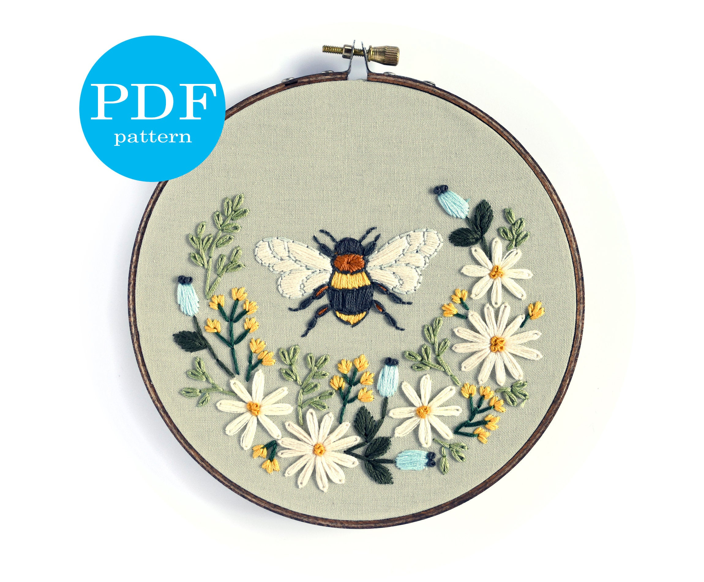 Bee Embroidery Pattern Floral Bee Embroidery Pattern Beginner Embroidery Pattern Pdf Embroidery Pattern 6 Embroidery Hoop Diy Home Decor Modern Embroidery