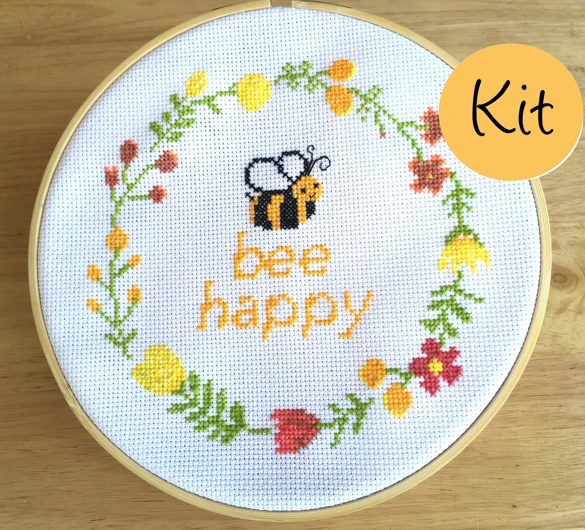 Bee Embroidery Pattern Modern Cross Stitch Kit Bee Happy Leia Patterns