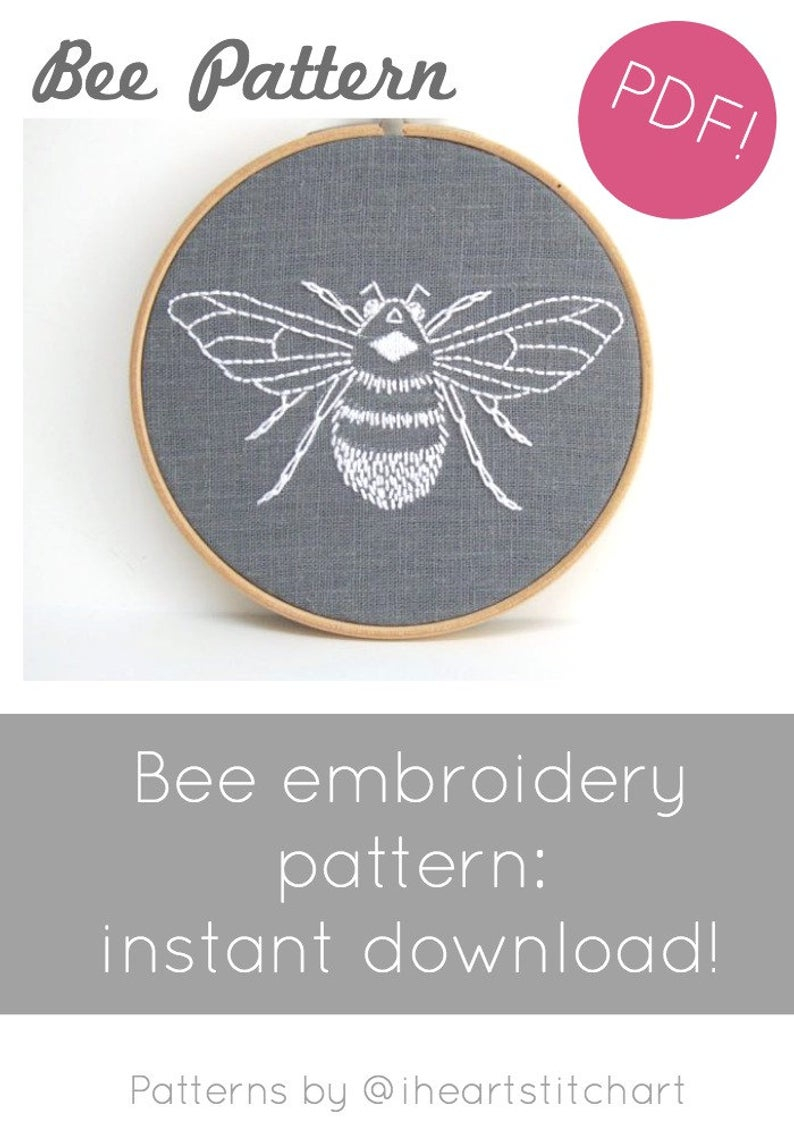 Bee Embroidery Pattern Pdf Embroidery Pattern Bumblebee Download Hand Embroidery Pattern Diy Needlecraft Bee Embroidery Pattern Bumblebee Pattern Diy Bee