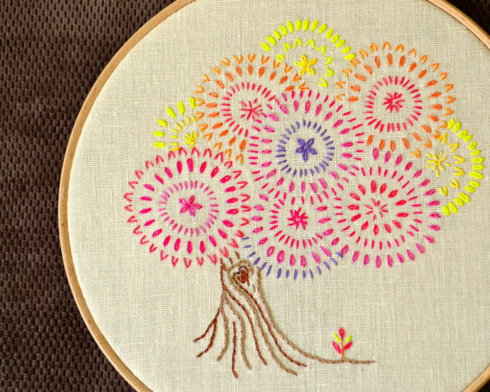 Beginner Embroidery Patterns Embroidery Pattern Beginner Pdf Fall Tree Colorful Foliage Bonsai Tree Naiveneedle