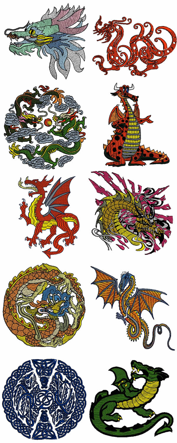 Bernina Embroidery Patterns 10 Set Of Dragons Machine Embroidery Designs