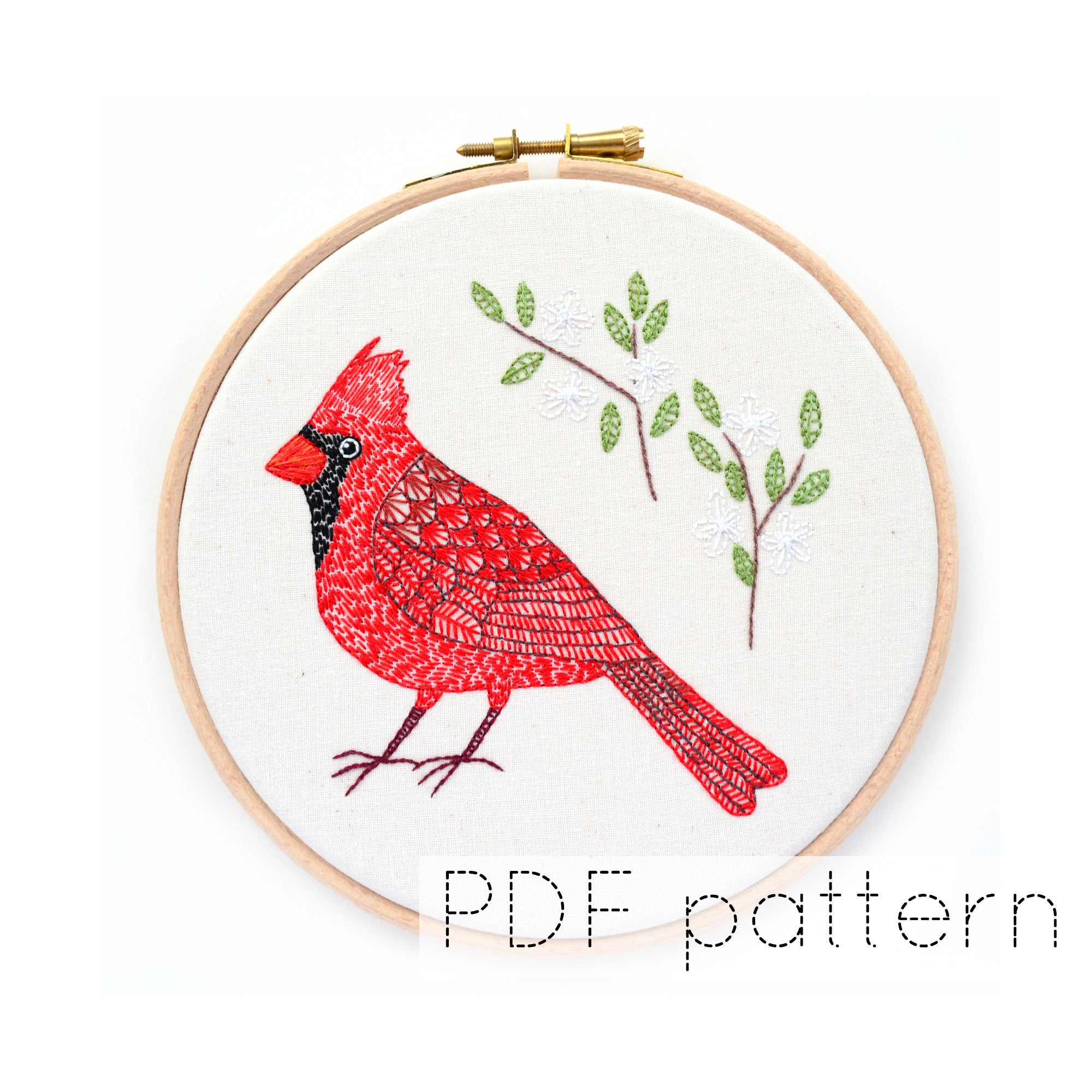 Bird Embroidery Pattern Cardinal Bird Embroidery Pattern Instant Download