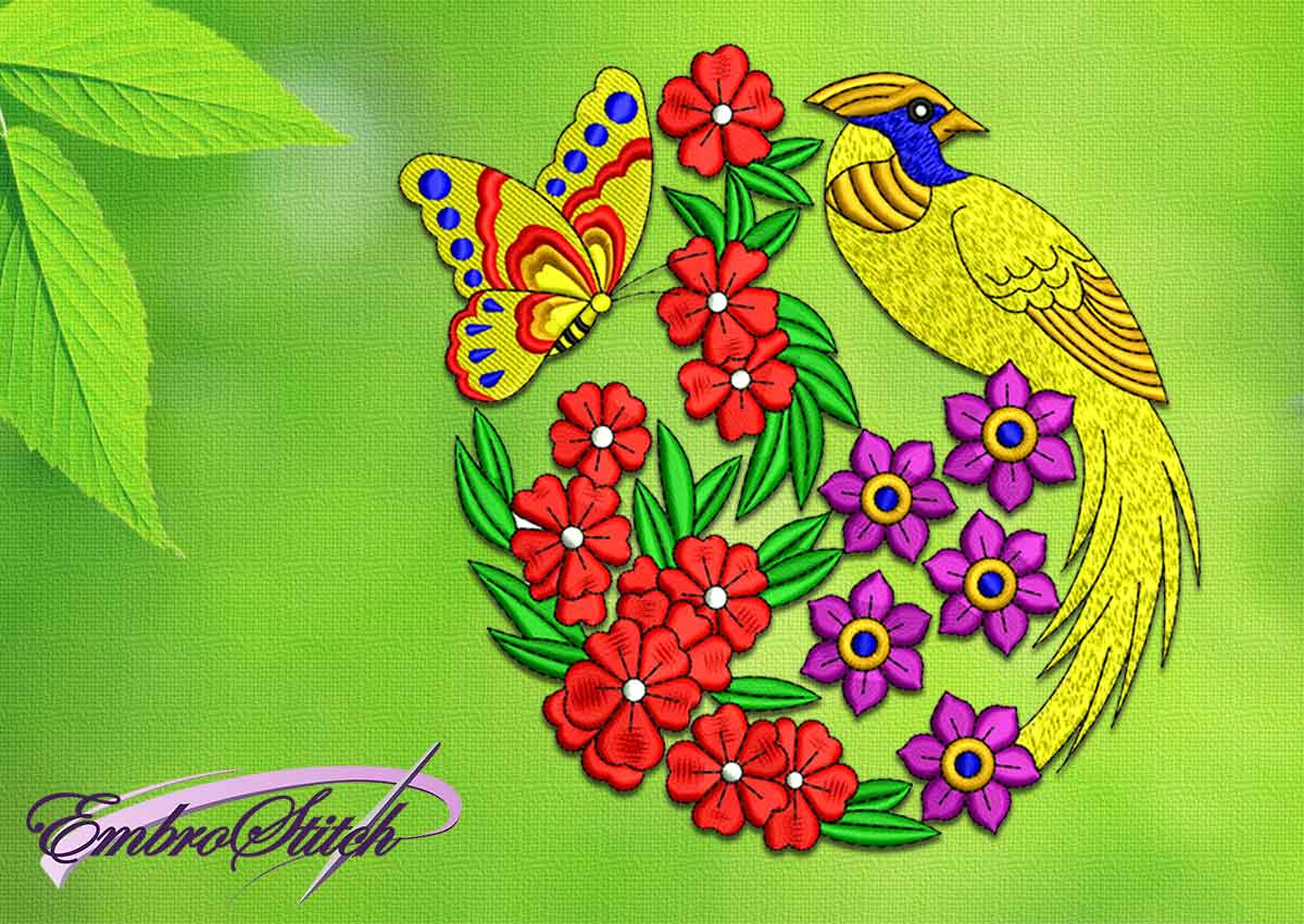 Bird Embroidery Pattern Garden Bird Embroidery Design 3 Sizes