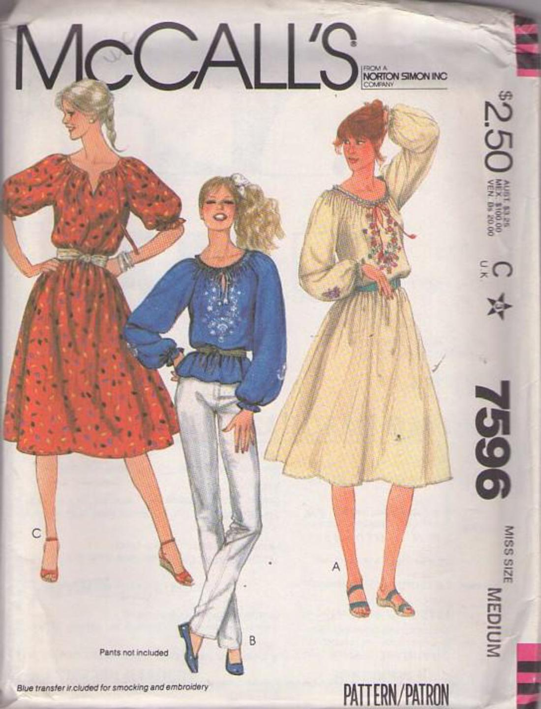 Bohemian Embroidery Patterns Mccalls 7596 Vintage 80s Sewing Pattern Just Lovely Bohemian Ethnic Festival Elastic Scoop Neck Tunic Top Blouse Or Blouson Dress Floral