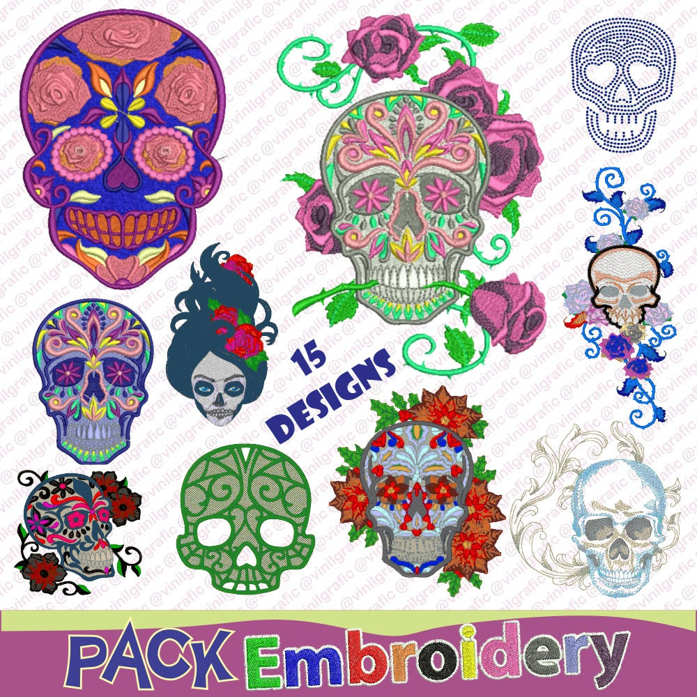 Brother Embroidery Machine Patterns Mexican Skulls V2 15 Designs For Embroidery Machine Brother Patterns Kit Sew Emb Hus Jef Pes Dst With Resizer Converter Software Included