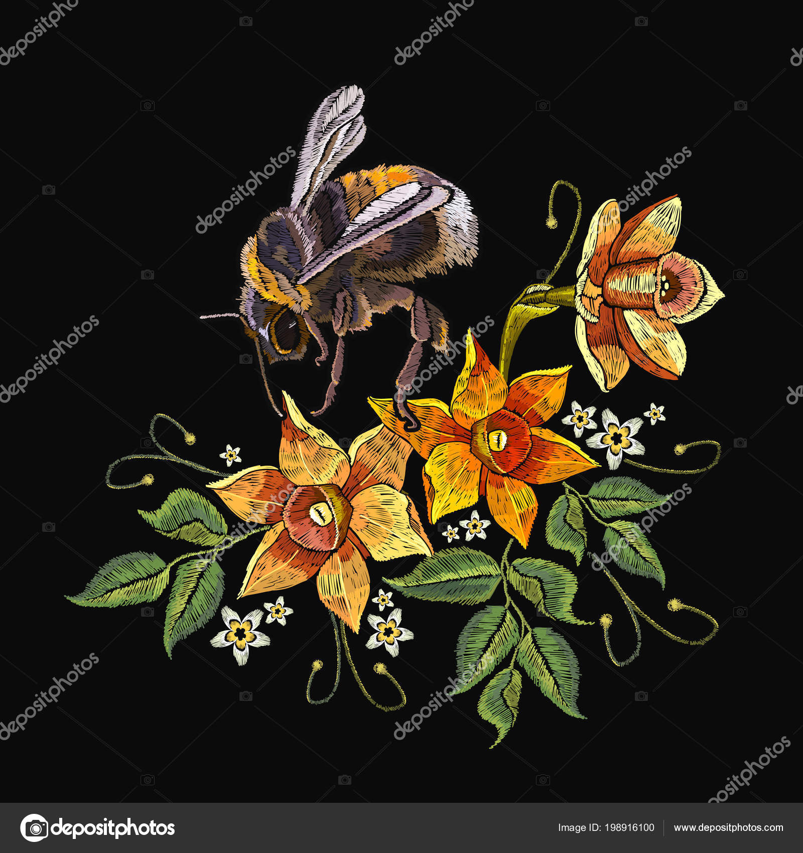 Bumble Bee Embroidery Pattern Narcissus Bumble Bee Embroidery Beautiful Daffodils Yellow Narcissus