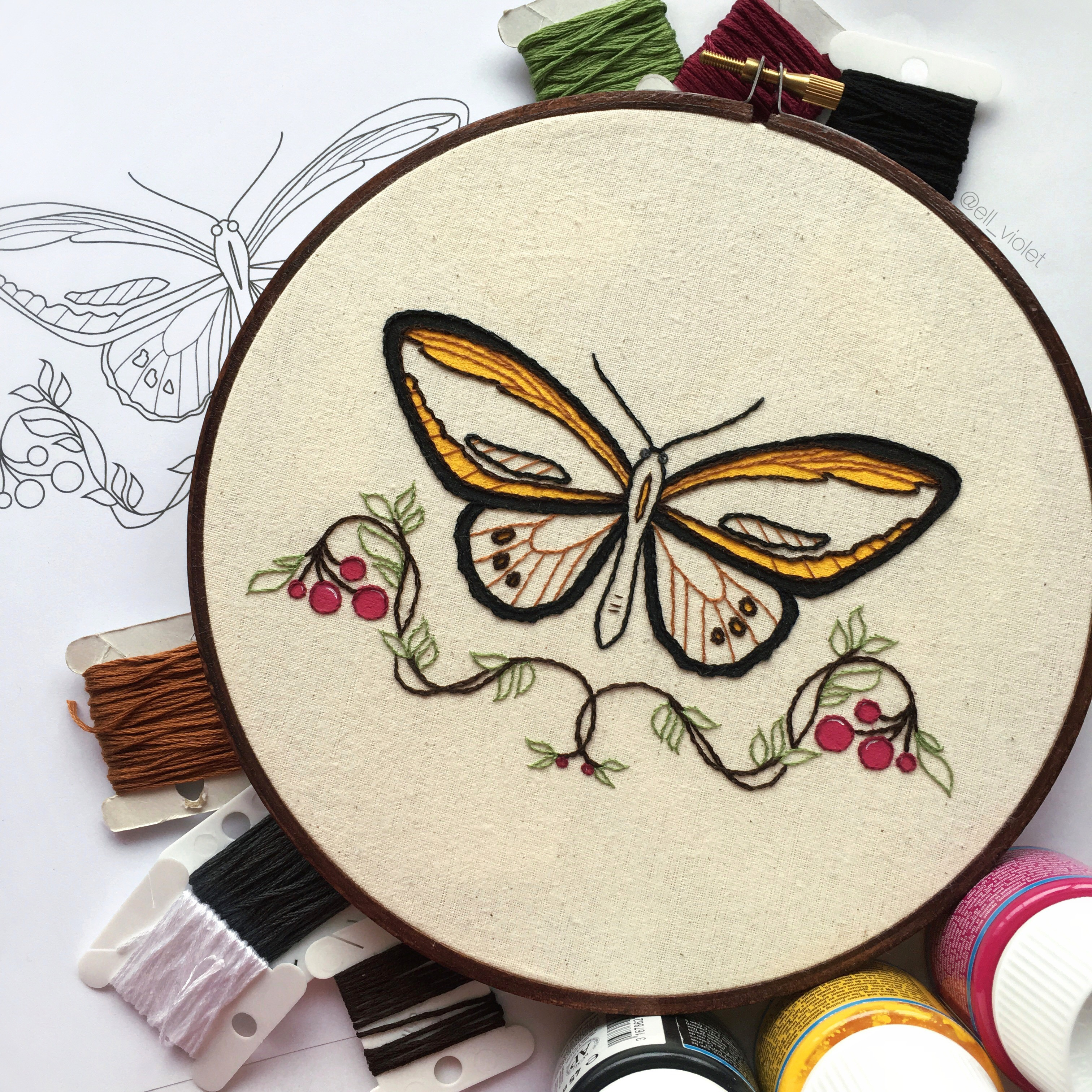 Butterfly Embroidery Pattern Birdwing Butterfly Beginner Hand Embroidery Pattern