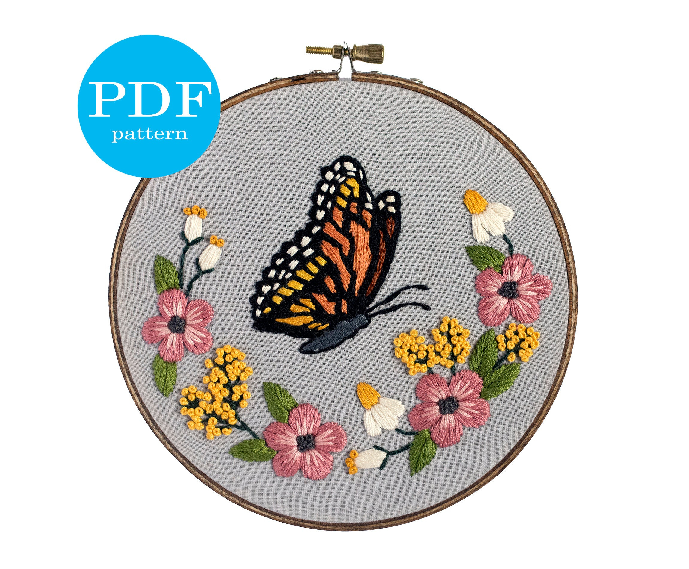 Butterfly Embroidery Pattern Monarch Butterfly Embroidery Pattern Beginner Embroidery Pattern Pdf Embroidery Pattern 6 Embroidery Hoop Diy Decor Modern Embroidery