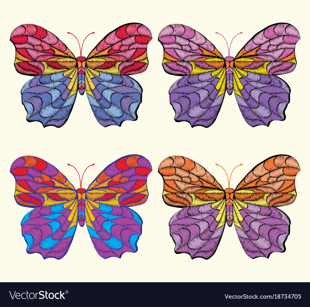 Butterfly Embroidery Pattern Set Of Embroidery Pattern With Butterfly On White