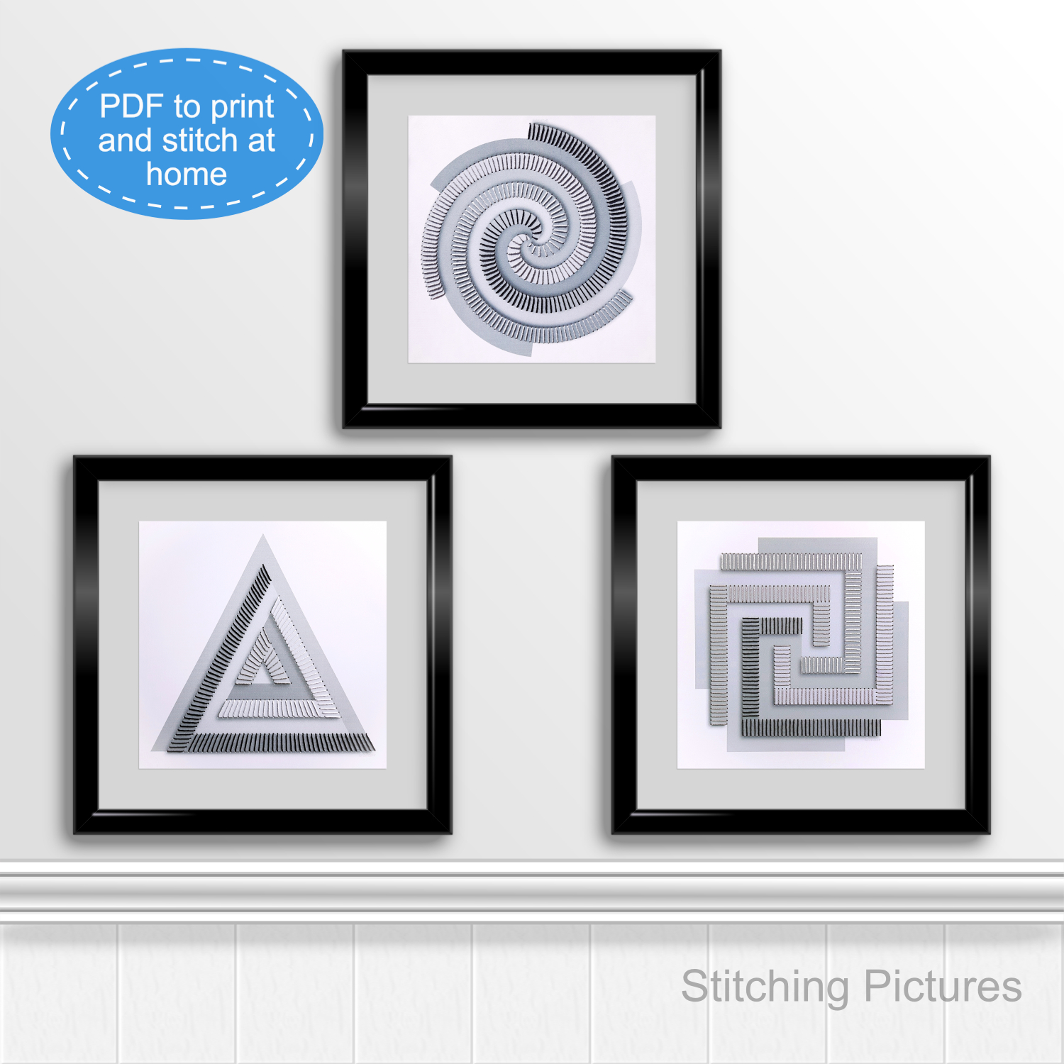 Card Embroidery Patterns Pdf Download Set Of Three Monochrome Geometric Spirals Stitching On