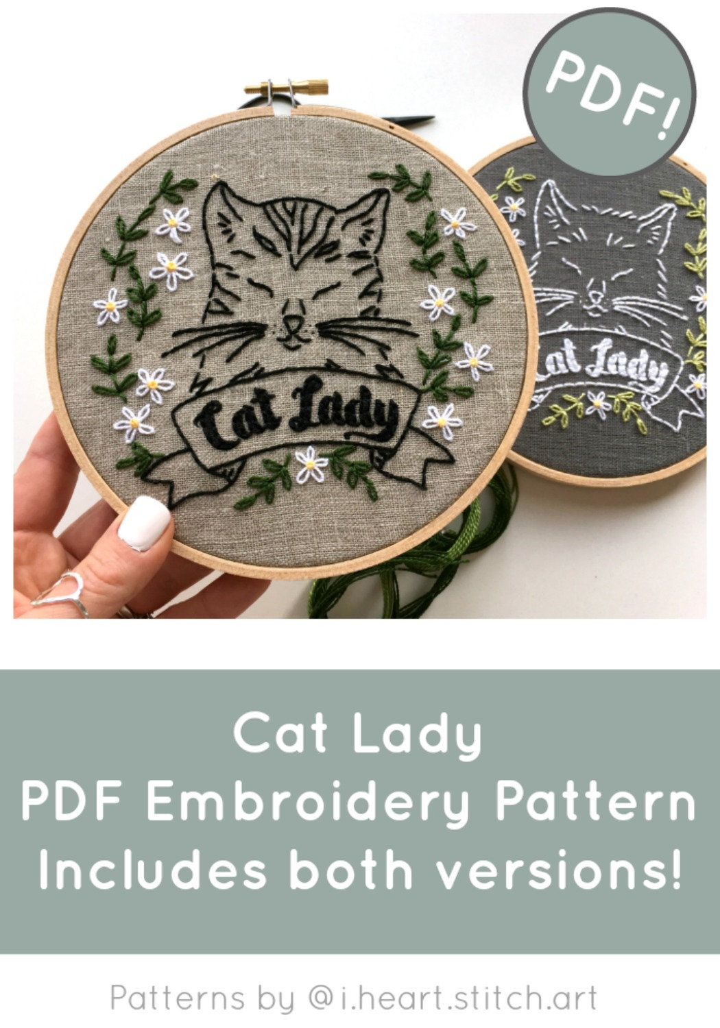 Cat Embroidery Patterns Cat Lady Embroidery Pattern