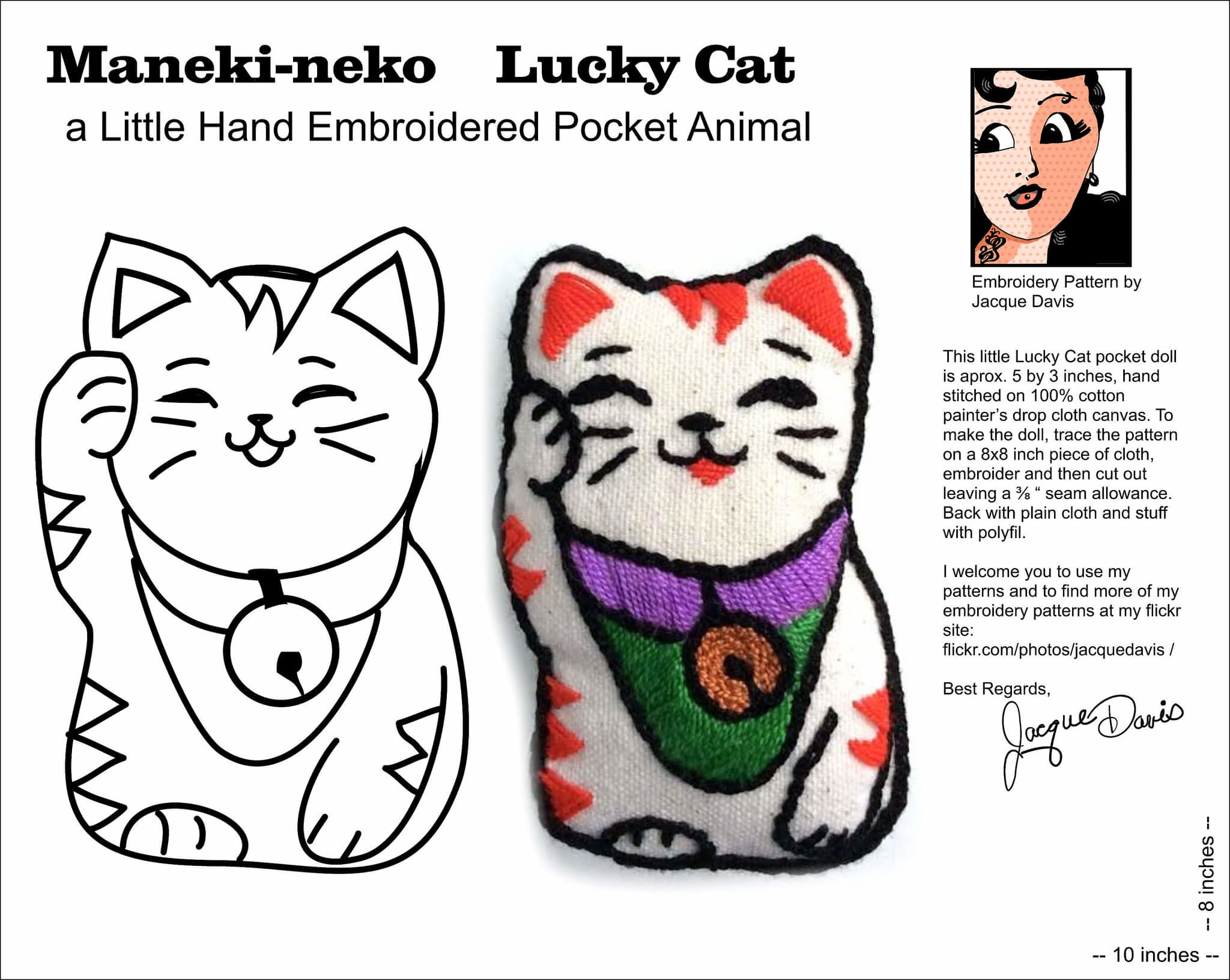 Cat Embroidery Patterns Lucky Cat Embroidery Pattern Template Free Printable Papercraft