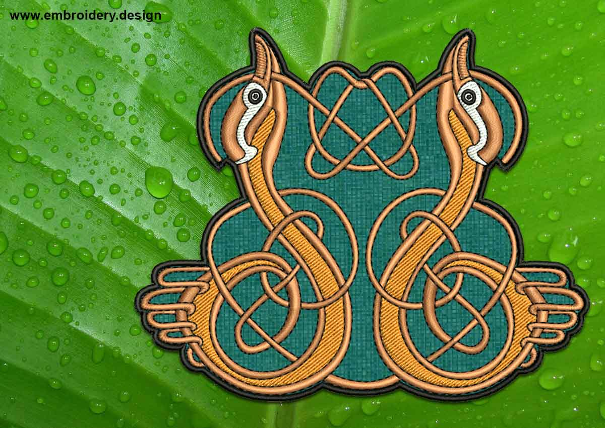 Celtic Embroidery Pattern Couple Of Ducks With Celtic Knot Patch Transparent Background