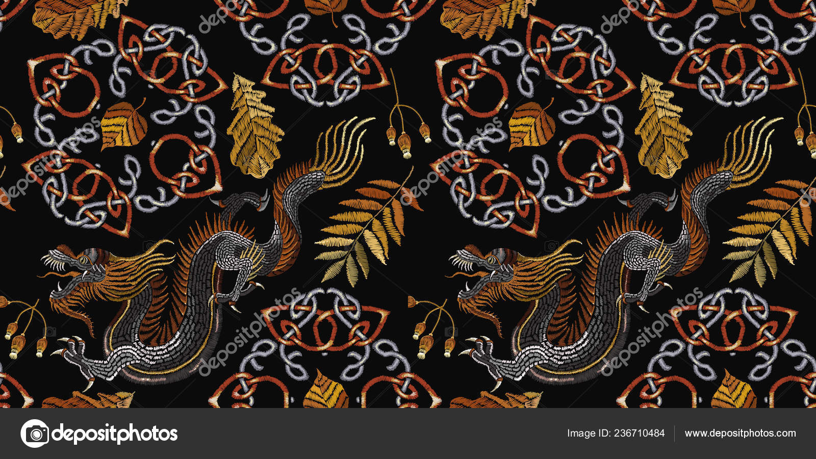 Celtic Embroidery Pattern Embroidery Northern Dragons Celtic Knots Seamless Pattern Clothes
