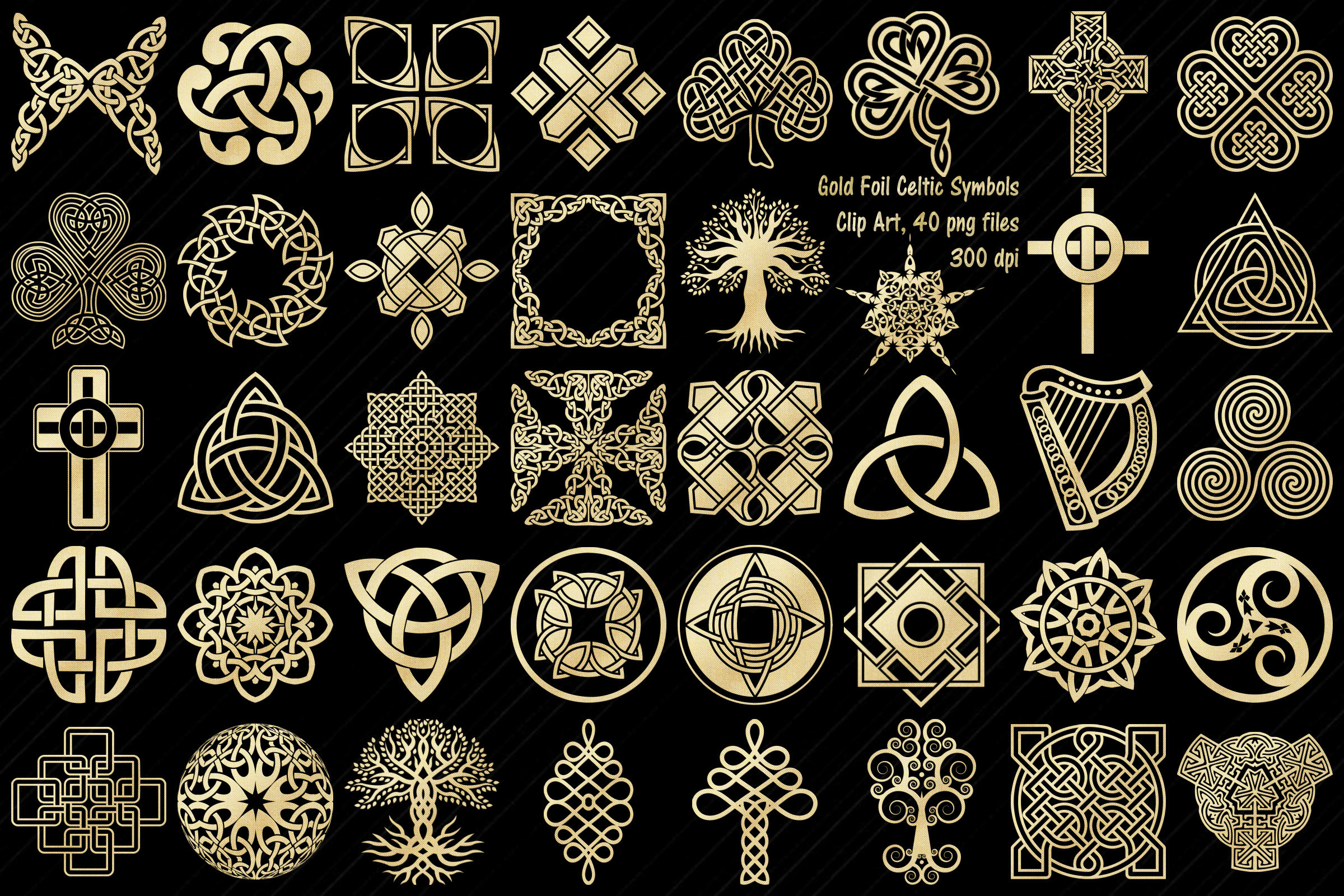 Celtic Embroidery Patterns Gold Foil Celtic Symbols Knots Crosses Clip Art