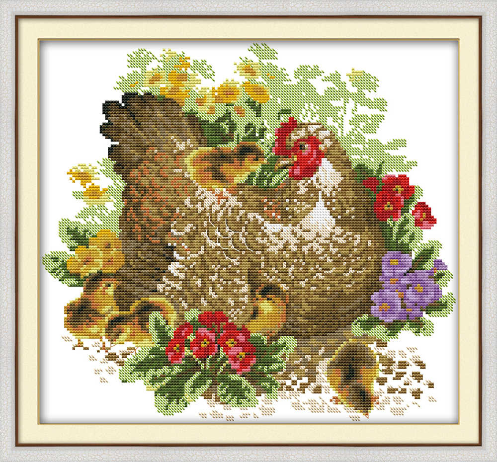 Chicken Embroidery Patterns Chicken Family Cross Stitch Kits Printed Patterns Canvas Chinese Embroidery Needlework Set Easy Diy Cross Stitch Kit Home Decor