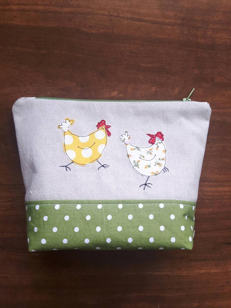 Chicken Embroidery Patterns Free Chicken Applique Make Up Bag Free Motion Embroidery Cosmetic Bag Toiletry Bag Chicken Knitting Project Bag Wash Bag Hen Party Gift