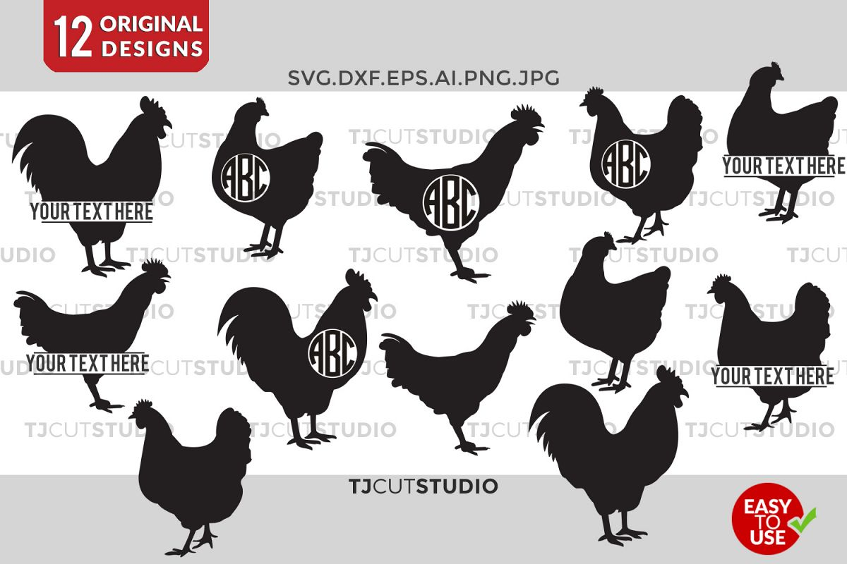 Chicken Embroidery Patterns Free Chicken Svg Chicken Monogram Svg Chicken Silhouette Chickens Svg Svg Files For Silhouette Cameo Or Cricut Commercial Personal Use
