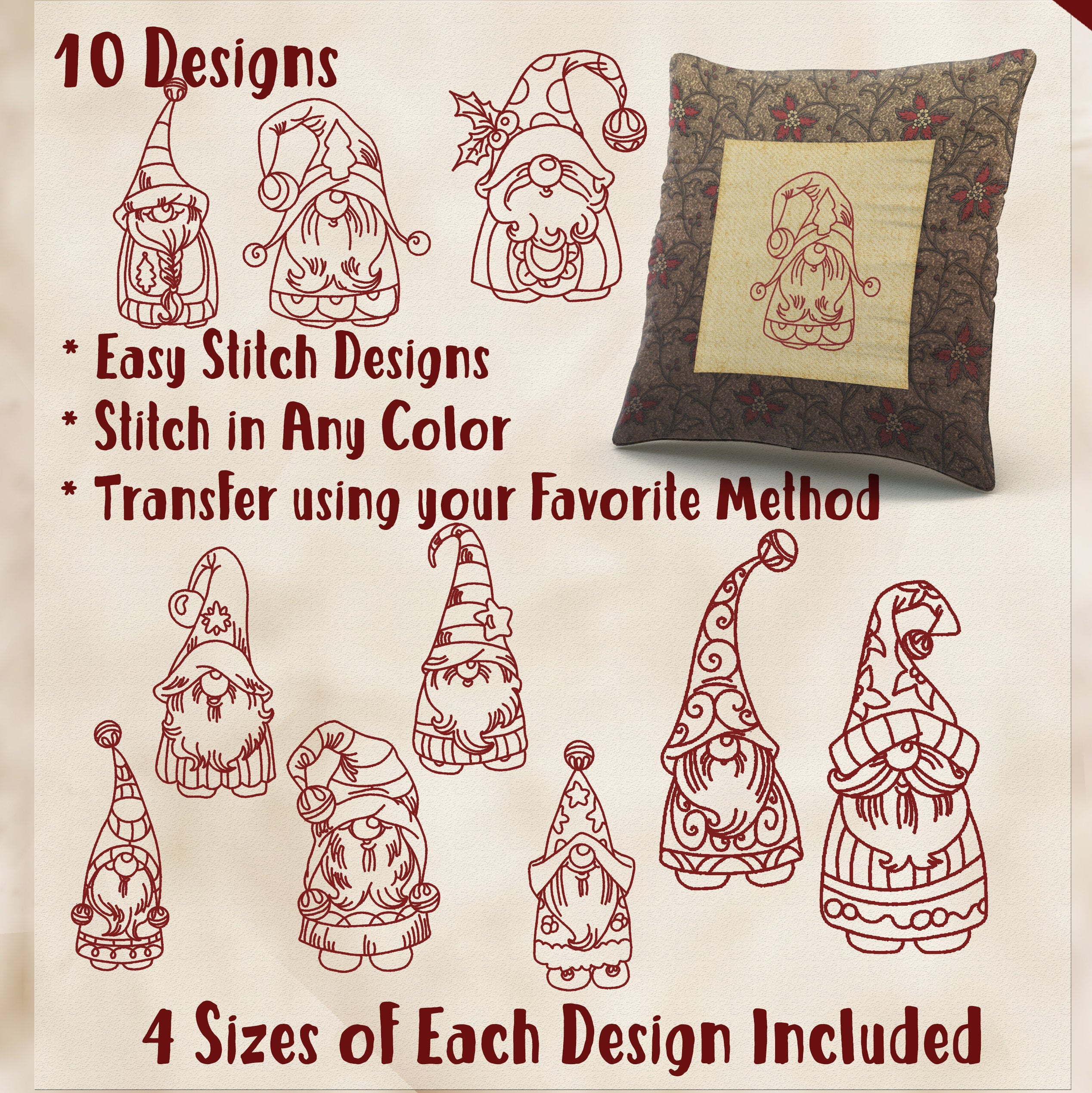 Christmas Hand Embroidery Patterns Sale Hand Embroidery Patterns Holiday Gnomes In 4 Sizes Pdf Instant Download 10 Designs For Holidays Christmas Quilting Embroidery