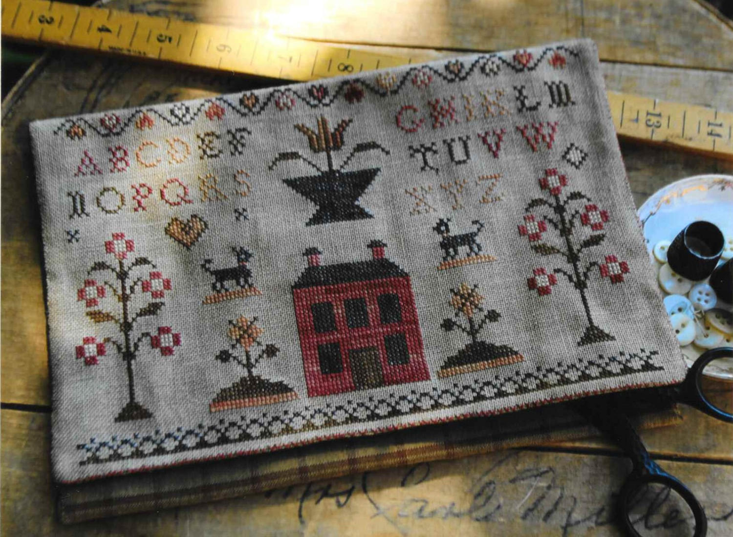 Colonial Embroidery Patterns Counted Cross Stitch Pattern Schoolgirl Sampler Sewing Bag