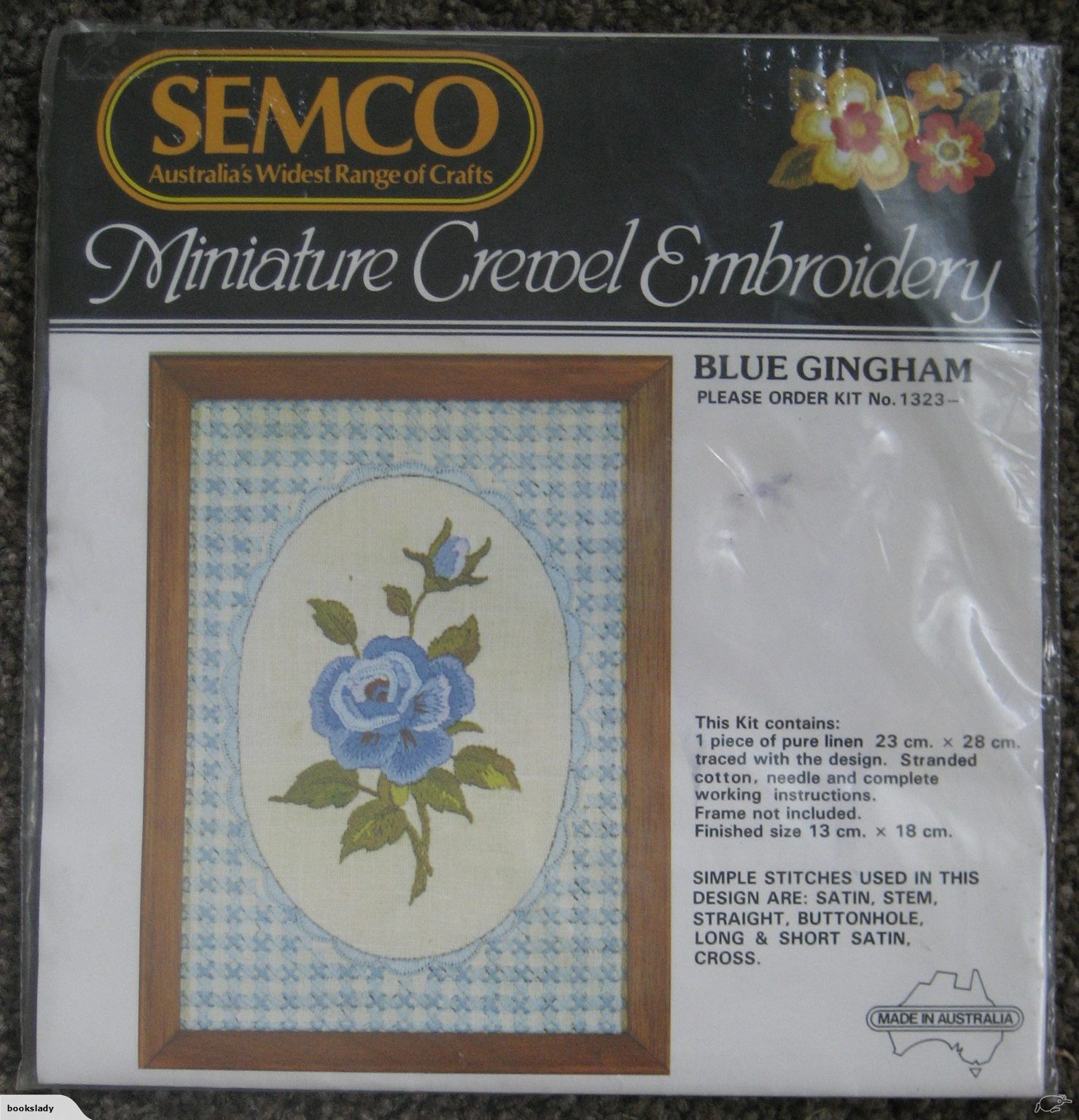 Crewel Embroidery Patterns New Blue Gingham Rose Crewel Embroidery Pattern Kit Fabric Cottons