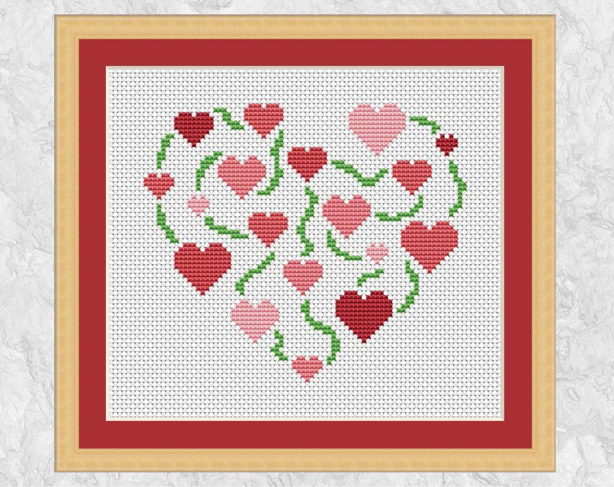 Cross Stitch Embroidery Patterns Pink Hearts Cross Stitch Pattern Easy Modern Embroidery Pattern Simple Quick Design Vine Heart Full Instructions Included Printable Pdf