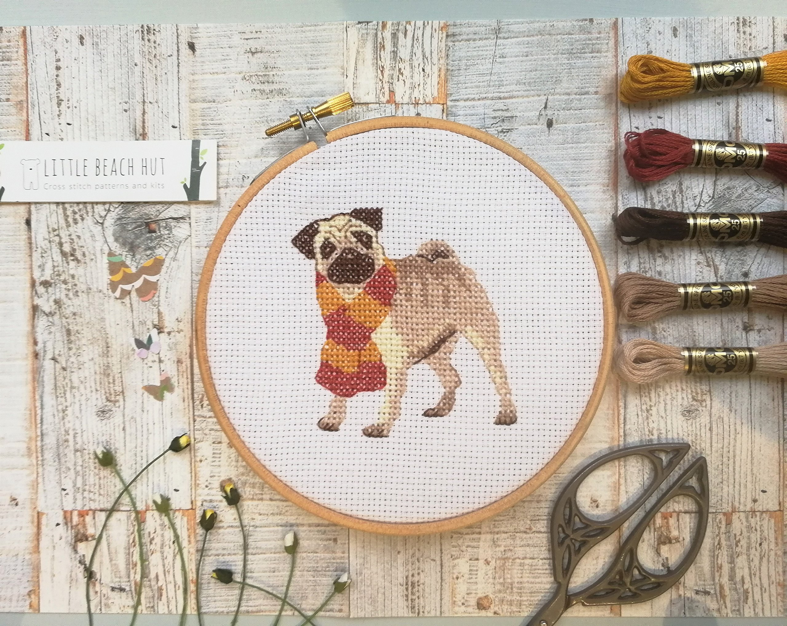 Cross Stitch Embroidery Patterns Pug Cross Stitch Kit Embroidery Pattern Dog In A Scarf Dog Lovers Gift Easy Small Design Diy