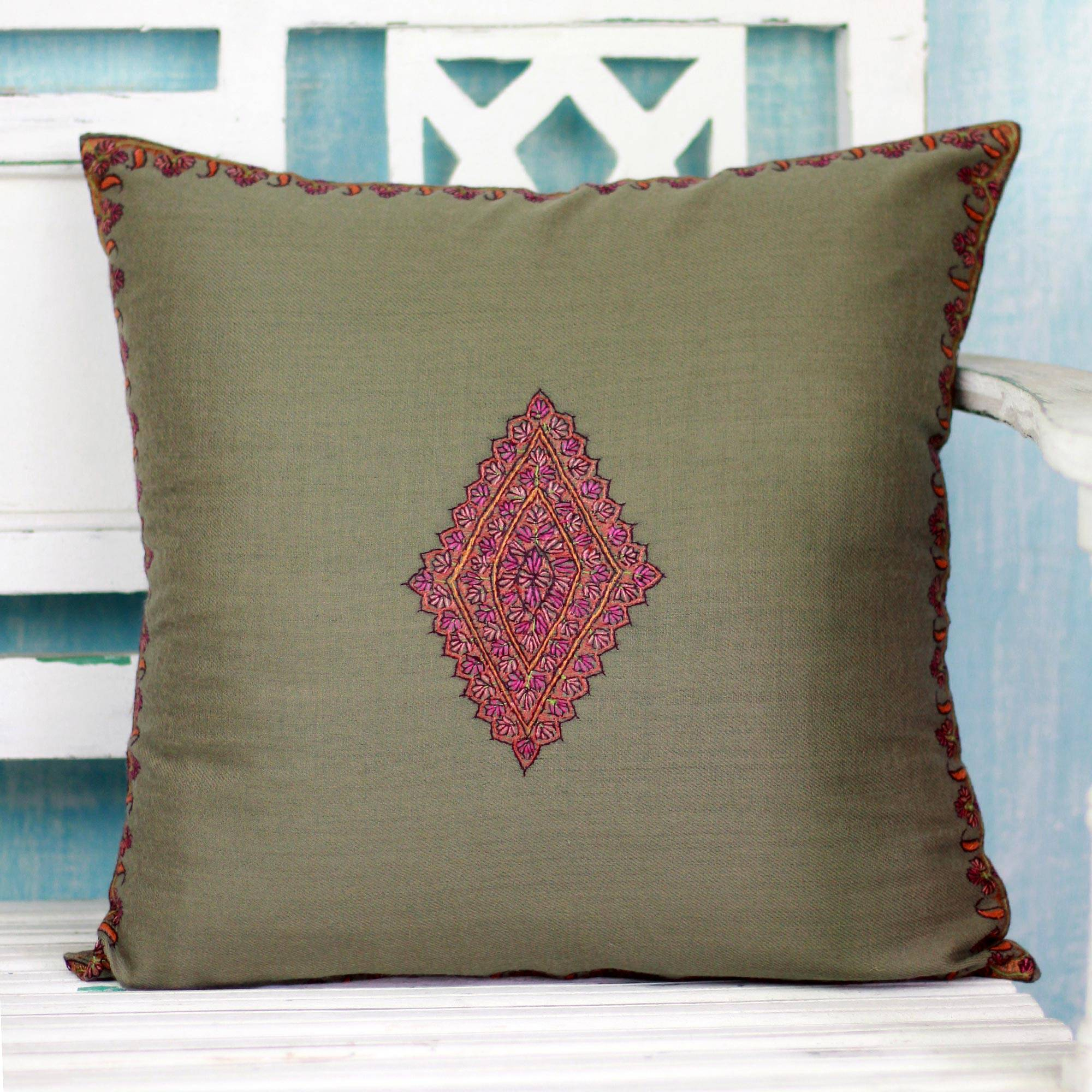 Cushion Cover Embroidery Patterns Cushion Cover Handcrafted In India Embroidered With Diamond Forest Delight
