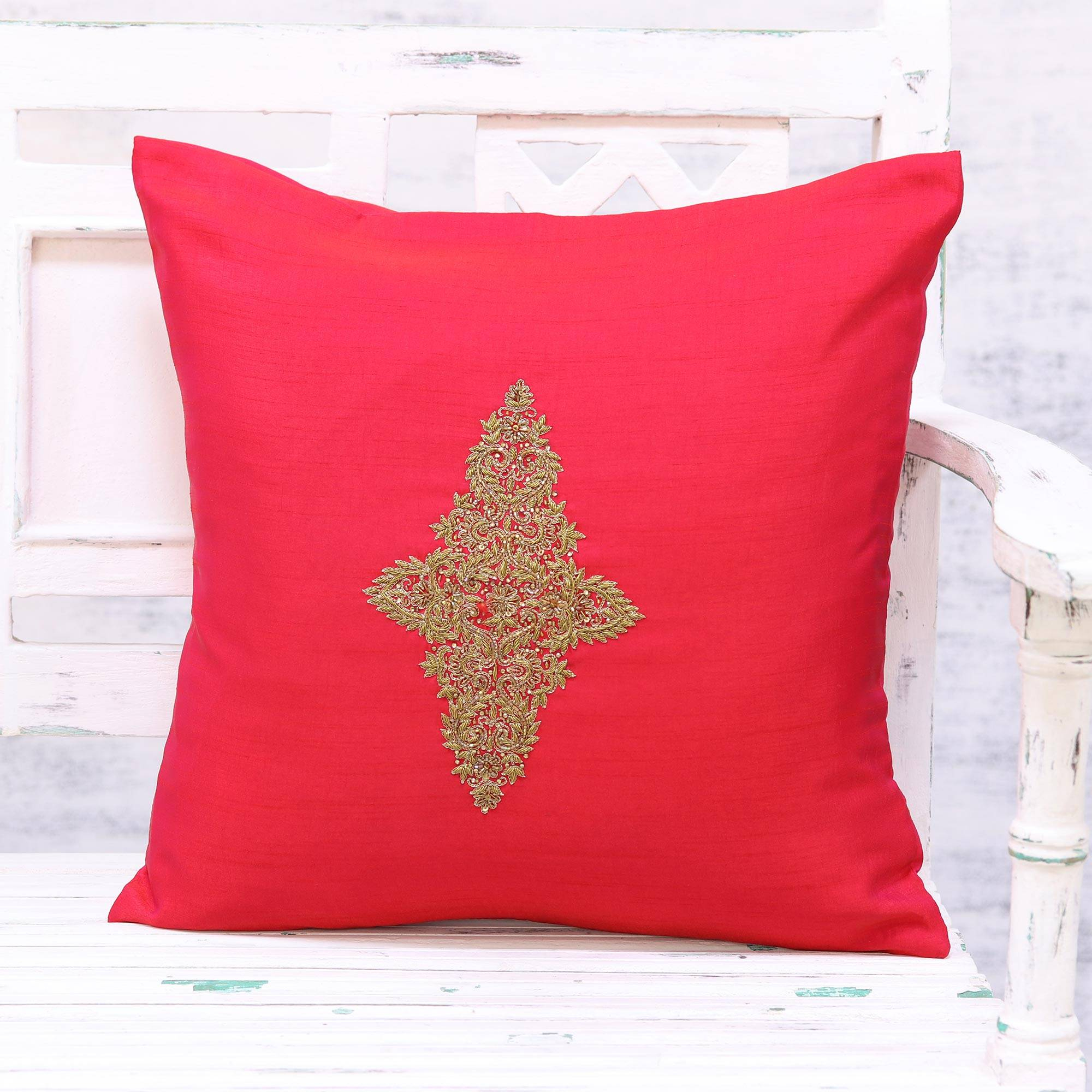 Cushion Cover Embroidery Patterns Hand Embroidered Red Floral Cushion Cover From India Floral Kashmiri In Red