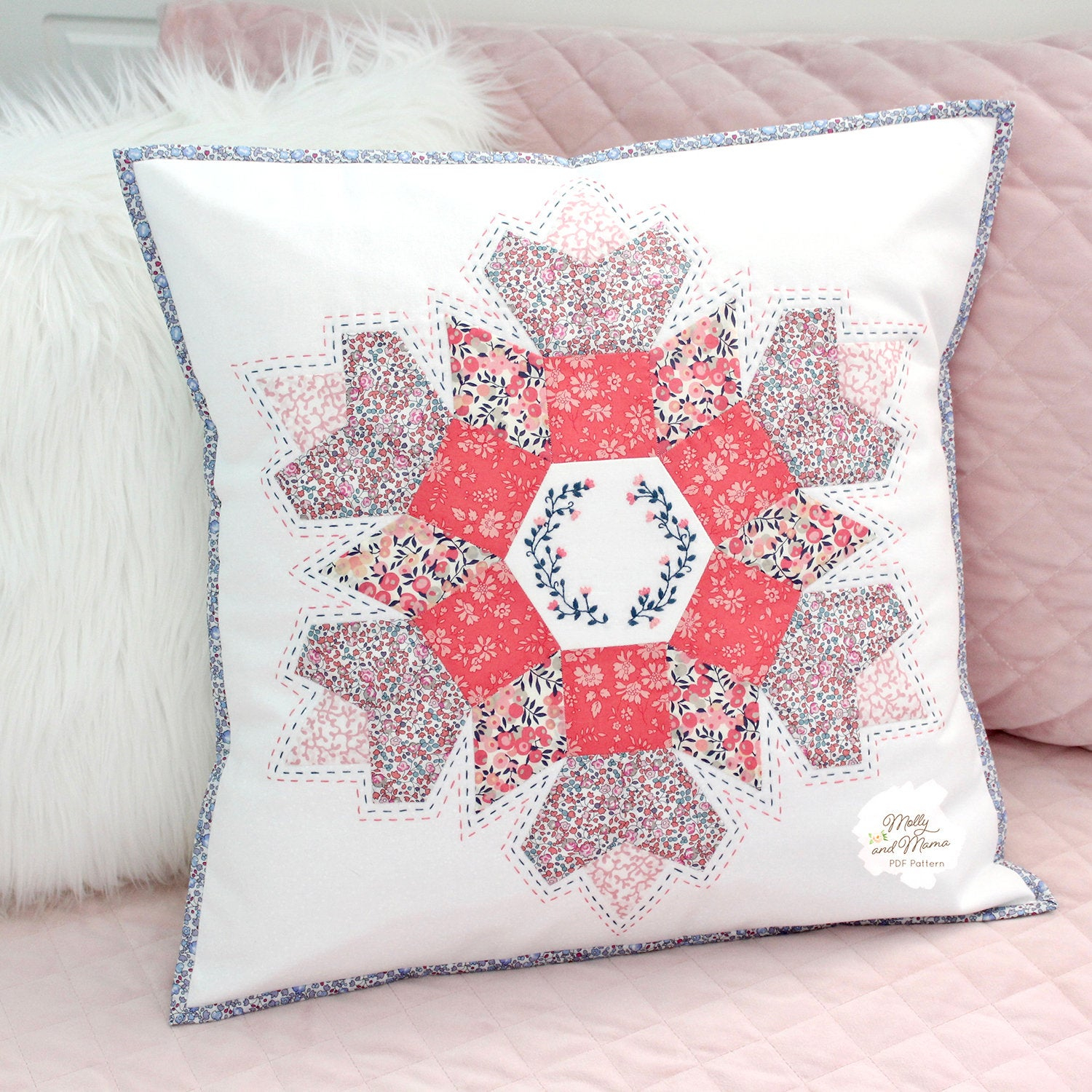 Cushion Cover Embroidery Patterns Stella Cushion Pattern Pdf Download For English Paper Pieced Hand Quilted Cushion Cover Or Pillow Sham With Three Embroidery Options