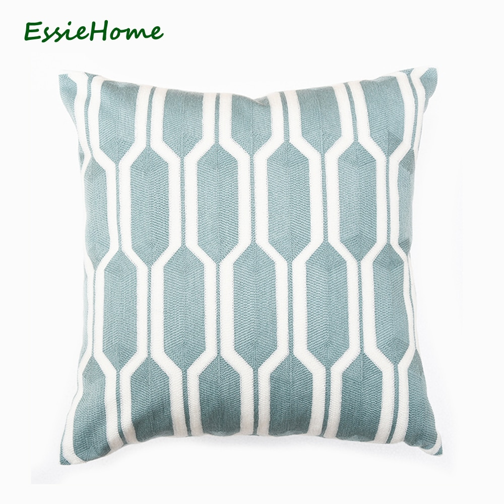 Cushion Cover Embroidery Patterns Us 97 Essie Home 18x18 Crocheted High End Full Embroidery Digital Geometric Pattern Modern Blue Cushion Cover Pillow Case Throw In Cushion Cover