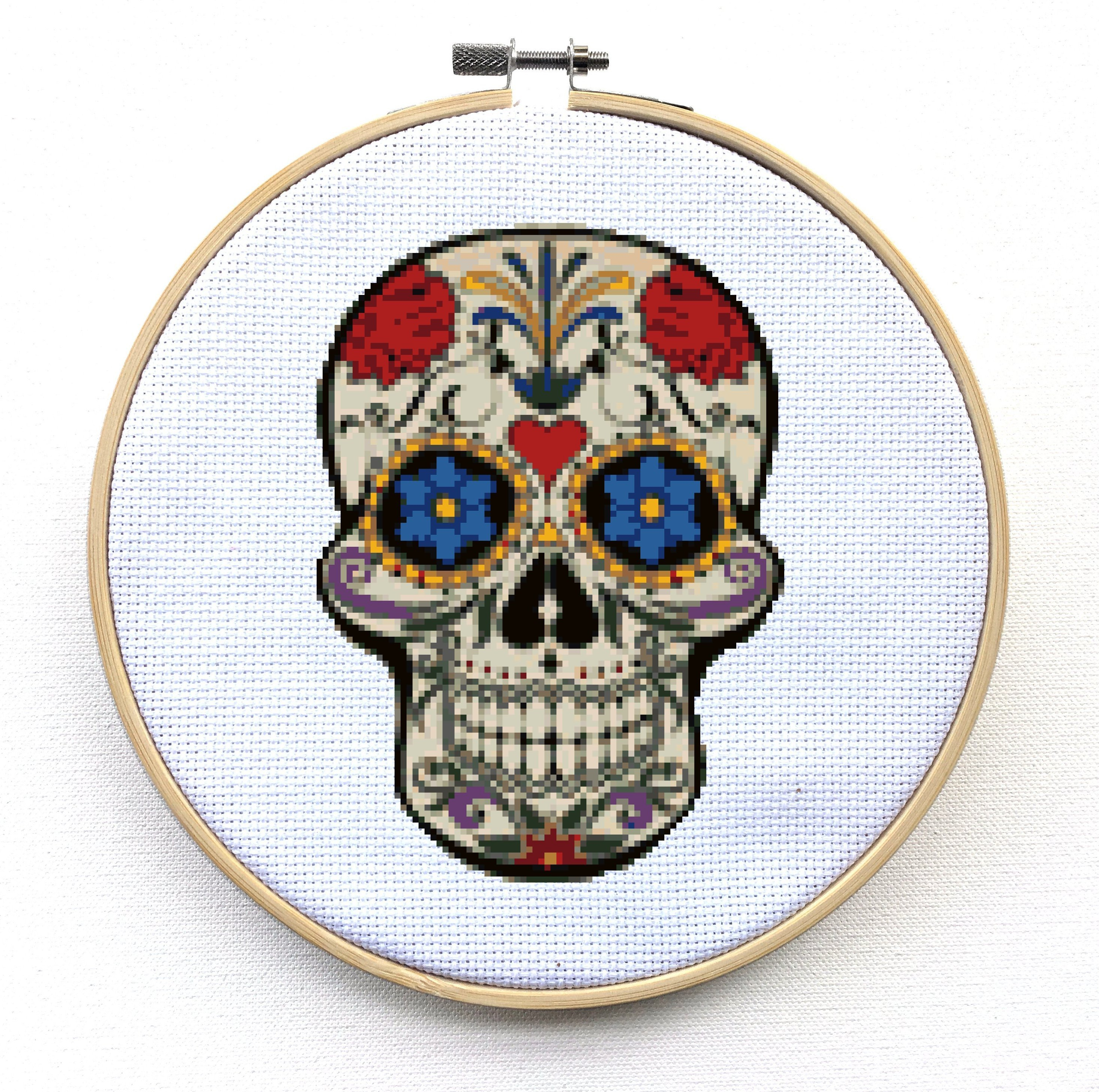 Day Of The Dead Embroidery Patterns Modern Sugar Skull Cross Stitch Kit