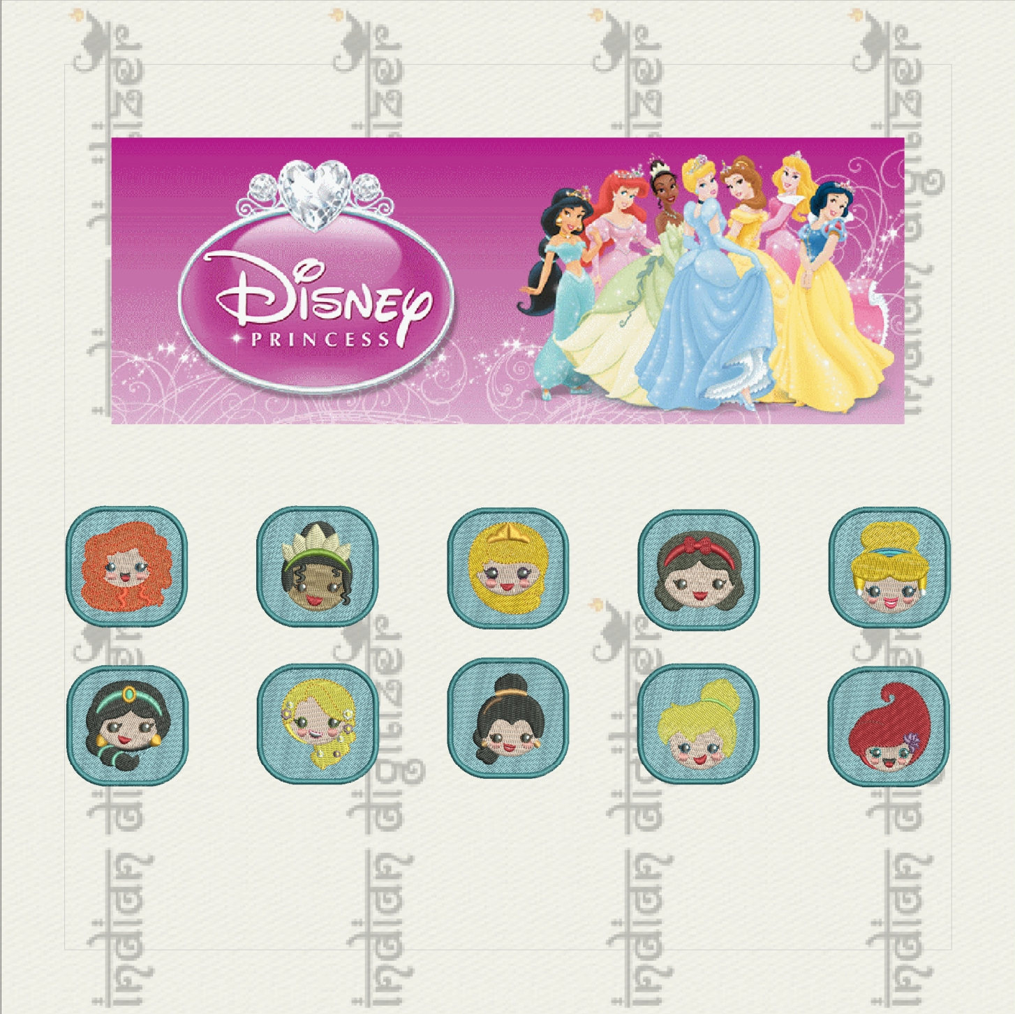 Disney Embroidery Patterns Disney Princess Emojis Machine Embroidery Designs 10 Designs For Key Fobs Tshirts Hats Etc
