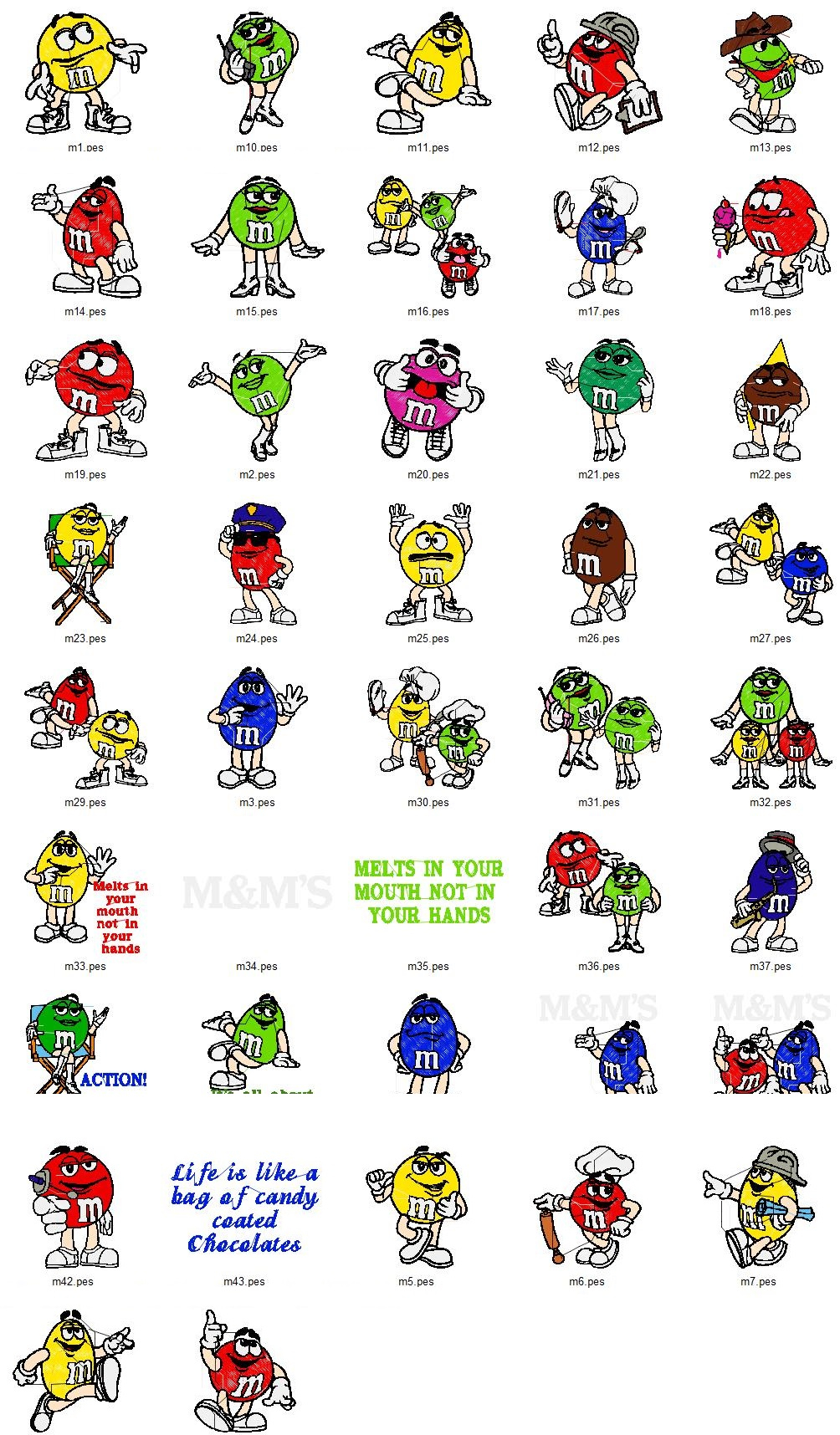 Disney Embroidery Patterns Mnm Mm Cartoon Characters Embroidery Designs