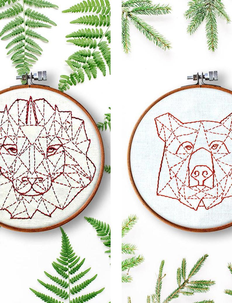Diy Embroidery Patterns Hand Embroidery Patterns Pdf Bear Lion Beginner Diy Wall Art Woodland Nursery Embroidery Hoop Art