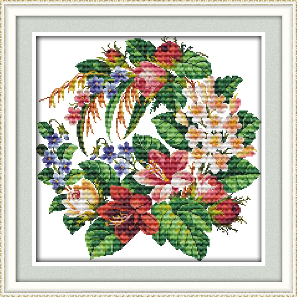 Dmc Embroidery Patterns Wreath Dmc Embroidery Floss Wall Decoration Needlework Patterns Cross Stitch Flowers Needlework Set 11ct Printed Cross Stitch In Package From Home