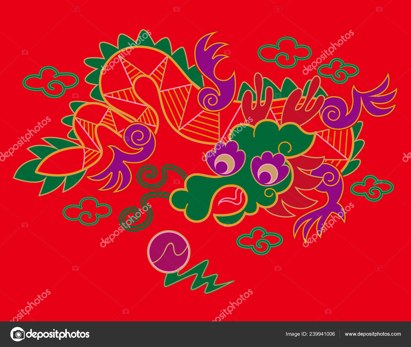 Dragon Embroidery Pattern Chinese Embroidery Dragon Pattern Stock Vector Francoimage