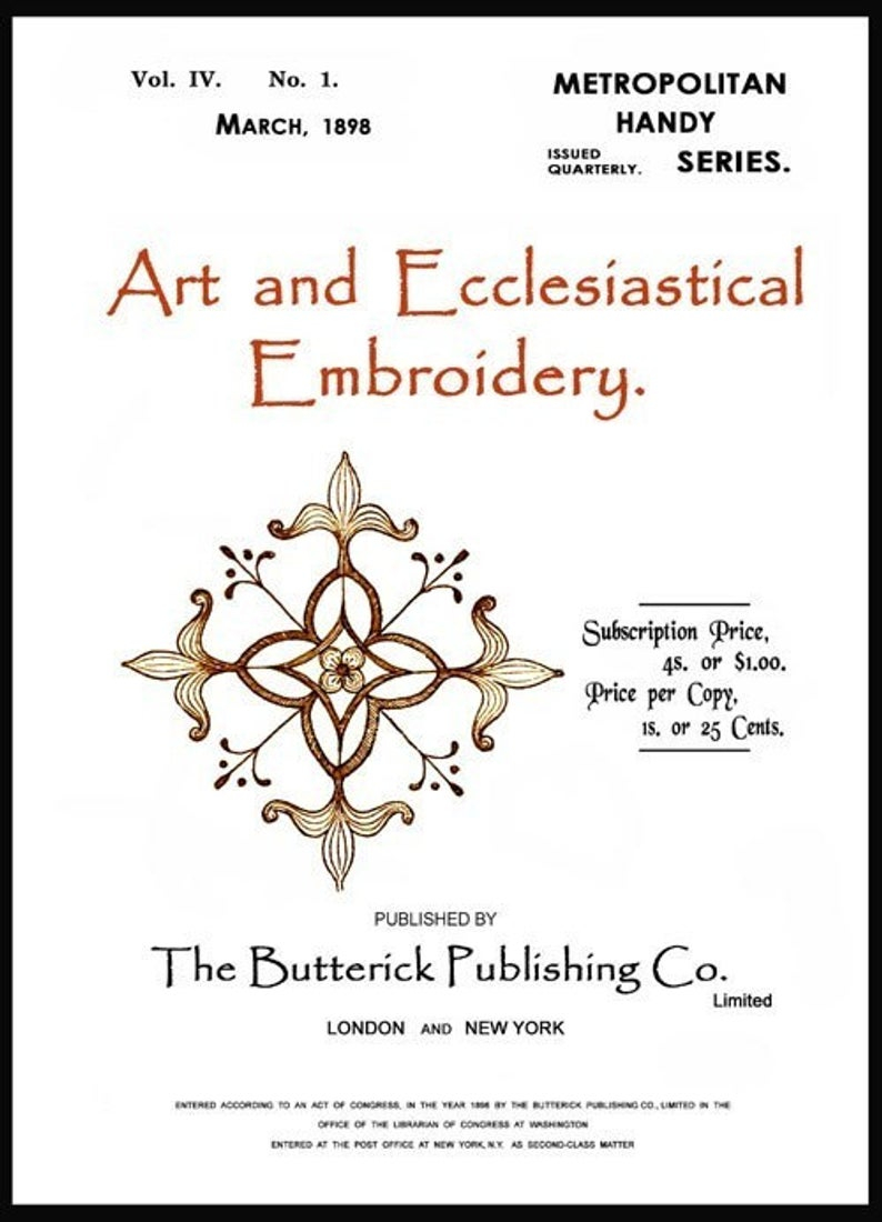 Ecclesiastical Embroidery Patterns Butterick Art And Ecclesiastical Embroidery C1898 Rare Victorian Design And Instruction Book