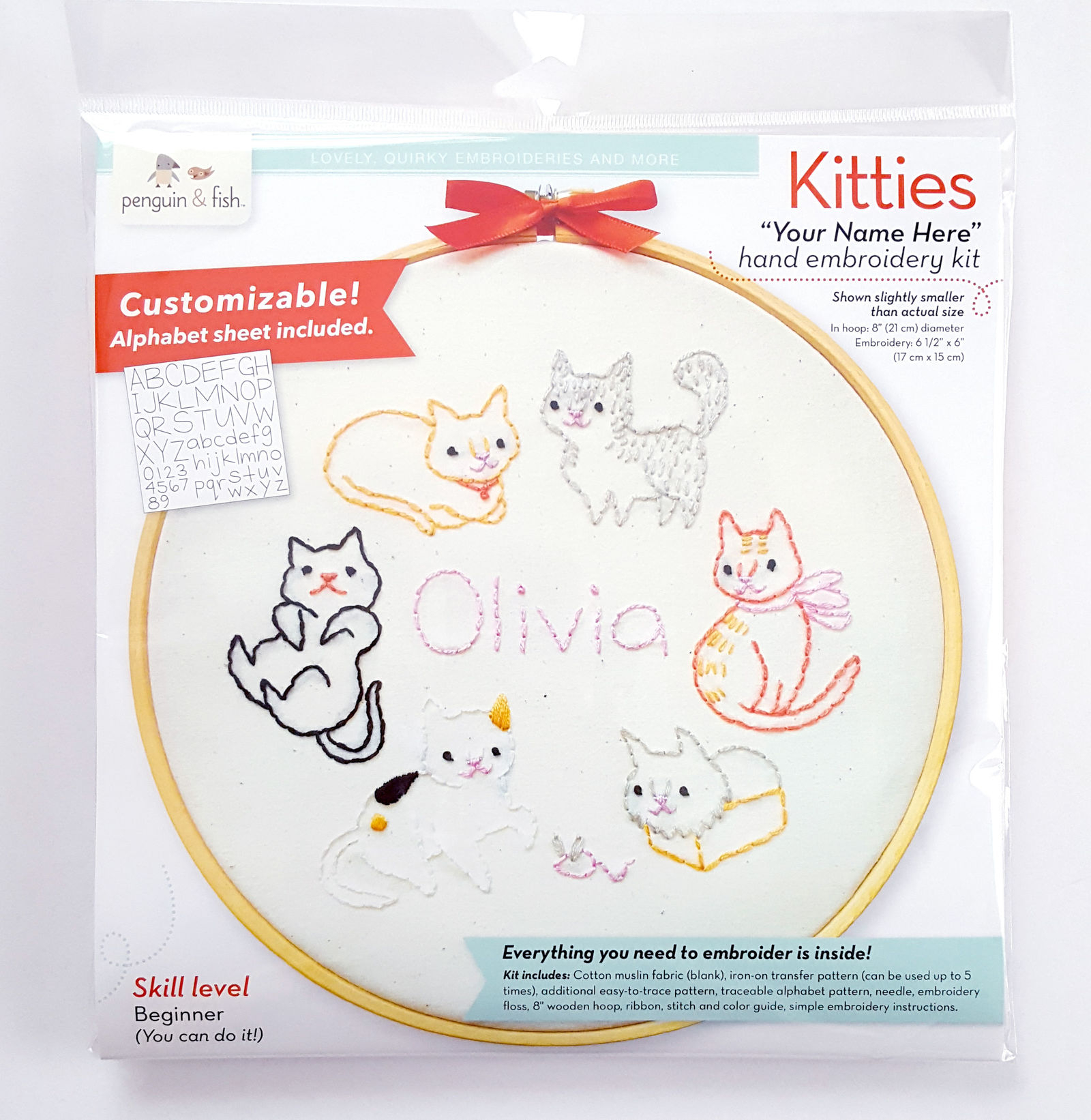 Embroidery Alphabet Pattern Kitties Customizable Embroidery Kit
