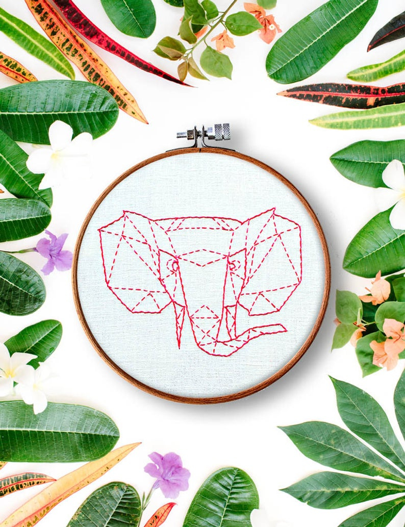 Embroidery By Hand Patterns Hand Embroidery Hoop Art Elephant Embroidery Pattern Craft Supplies Embroidery Designs Geometric Animal Pattern Home Decor