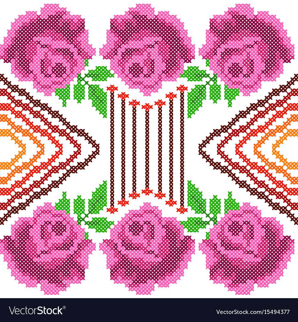 Embroidery Cross Stitch Patterns Cross Stitch Embroidery Rose Floral Design For Vector Image