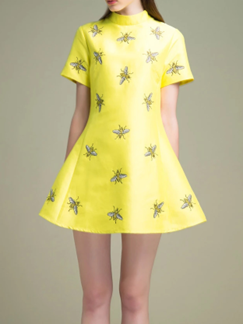 Embroidery Dress Patterns 100 Price Guarantee Yellow Embroidery Bee Pattern Dress With Short